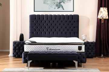 Lit Coffre LUNA GRIS ANTHRACITE - Velours capitonné