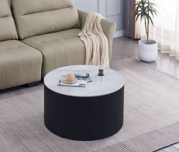 TABLE BASSE VALMY PIEDS NOIR PLATEAU CERAMIQUE MARBRE BLANC
