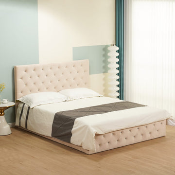 LIT COFFRE VICTORIA CAPITONNE AVEC DIAMANT VELOURS BEIGE