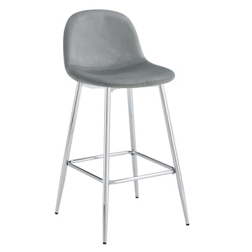 TABOURET DE BAR SCANDINAVE PIED CHROME VELOURS BEIGE