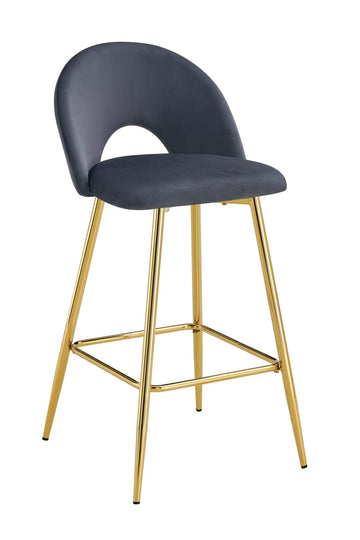 TABOURET DE BAR TEDDY PIED GOLD VELOURS ANTHRACITE ASSISE EN VELOURS