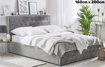LIT PRESTIGE CAPITONNE AVEC DIAMANT VELOURS GRIS