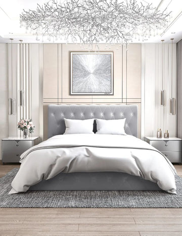 LIT COFFRE CORSICA EN VELOURS GRIS