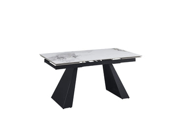 TABLE EXTENSIBLE A RALLONGE GULLIVER METAL NOIR CÉRAMIQUE MARBRE BLANC