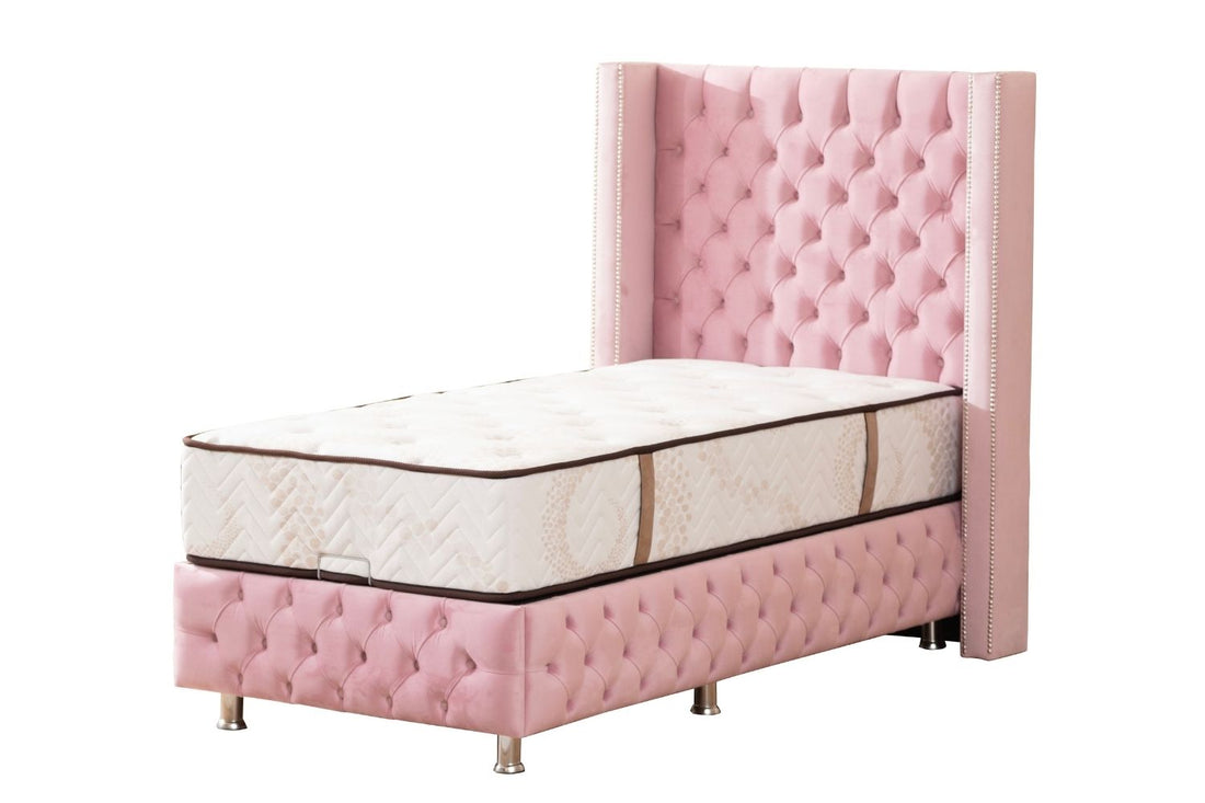 Lit Coffre Enfant CLOUTE GRIS - Velours capitonné
