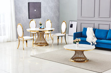 TABLE REPAS DELUXE  GOLD MARBRE BLANC
