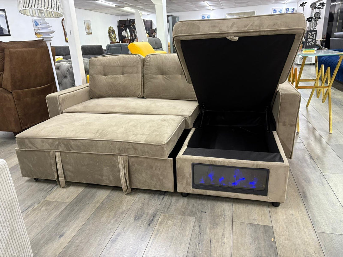 Canapé angle convertible lit  Cheminée et Bluetooth Music