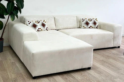 Moris Textured Beige Velvet Sofa