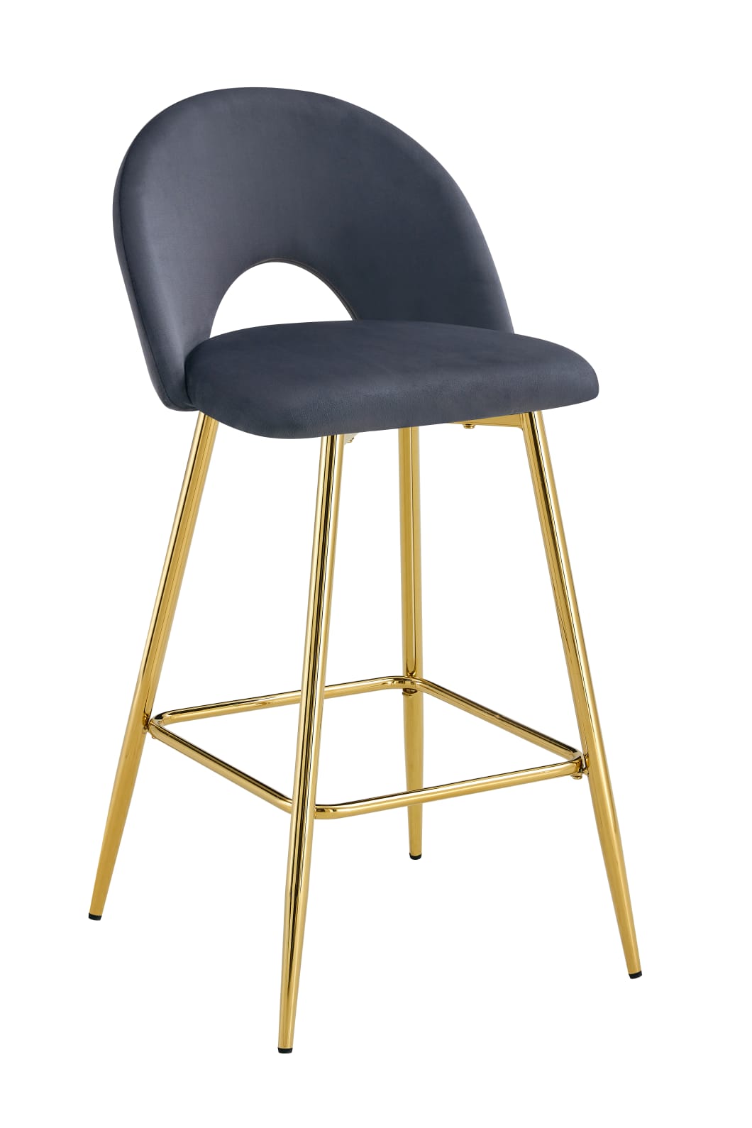 TABOURET DE BAR TEDDY PIED GOLD VELOURS ANTHRACITE ASSISE EN VELOURS