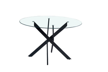 TABLE REPAS JESSICA METAL NOIR PLATEAU TRANSPARENT