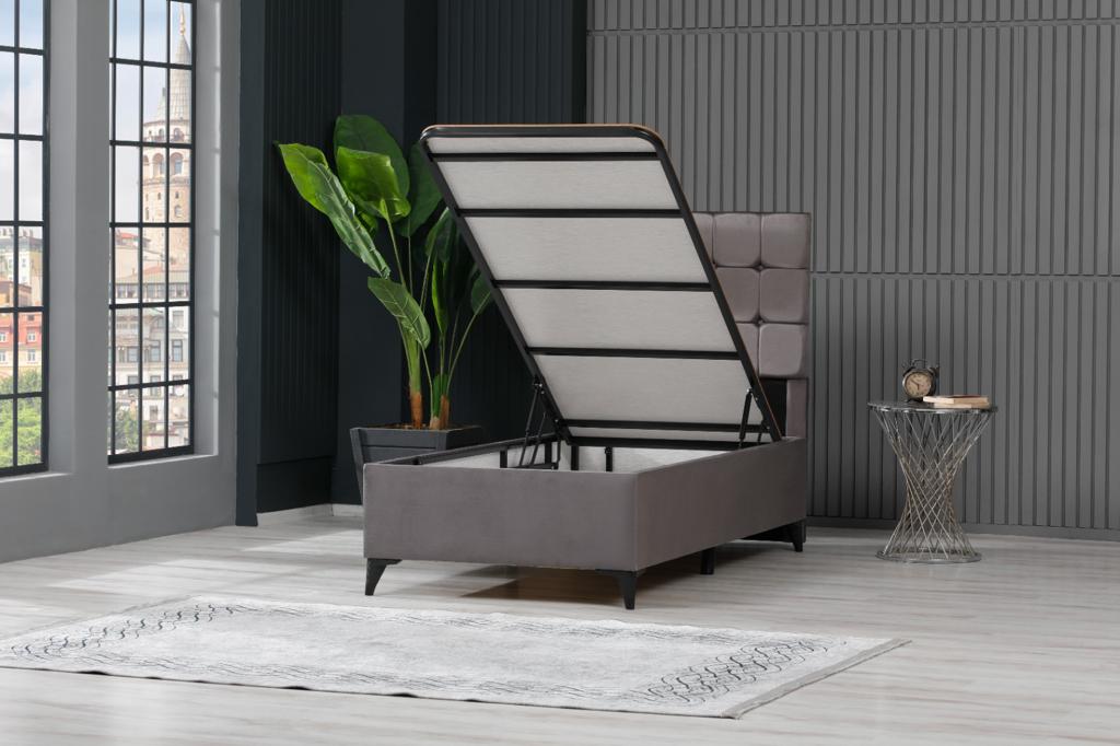 LIT CUBA VELOURS COFFRE GRIS