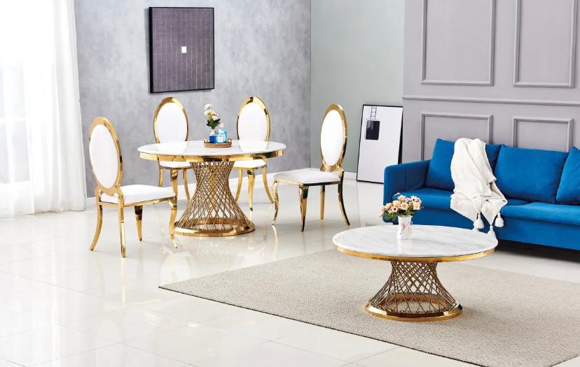 TABLE REPAS DELUXE GOLD MARBRE BLANC – 130x75 cm