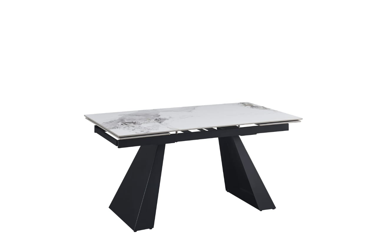 TABLE EXTENSIBLE A RALLONGE  GULLIVER  METAL NOIR CÉRAMIQUE MARBRE BLANC