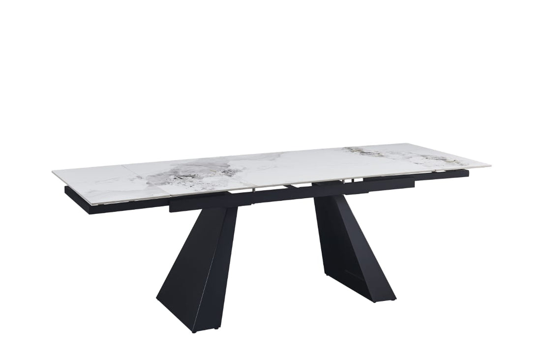 TABLE EXTENSIBLE A RALLONGE  GULLIVER  METAL NOIR CÉRAMIQUE MARBRE BLANC