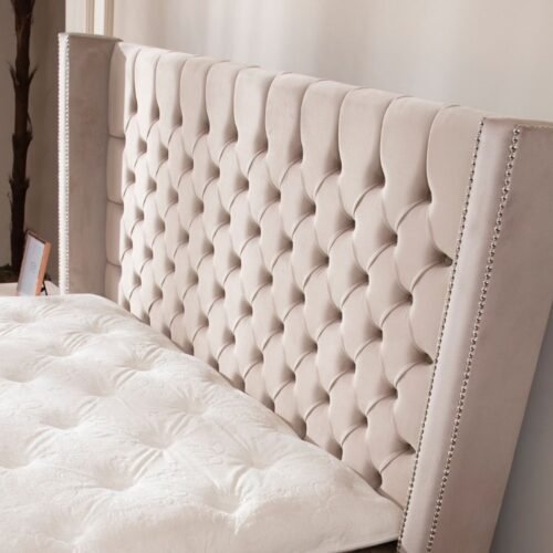 Lit Coffre Clout Beige - Velours capitonné