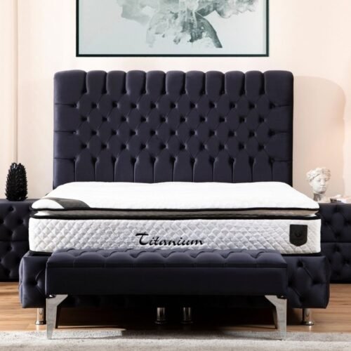 Lit Coffre LUNA GRIS ANTHRACITE - Velours capitonné