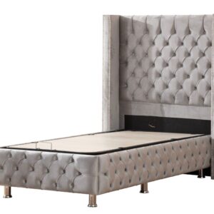 Lit Coffre Enfant CLOUTE GRIS - Velours capitonné