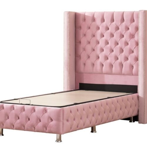 Lit Coffre Enfant CLOUTE GRIS - Velours capitonné