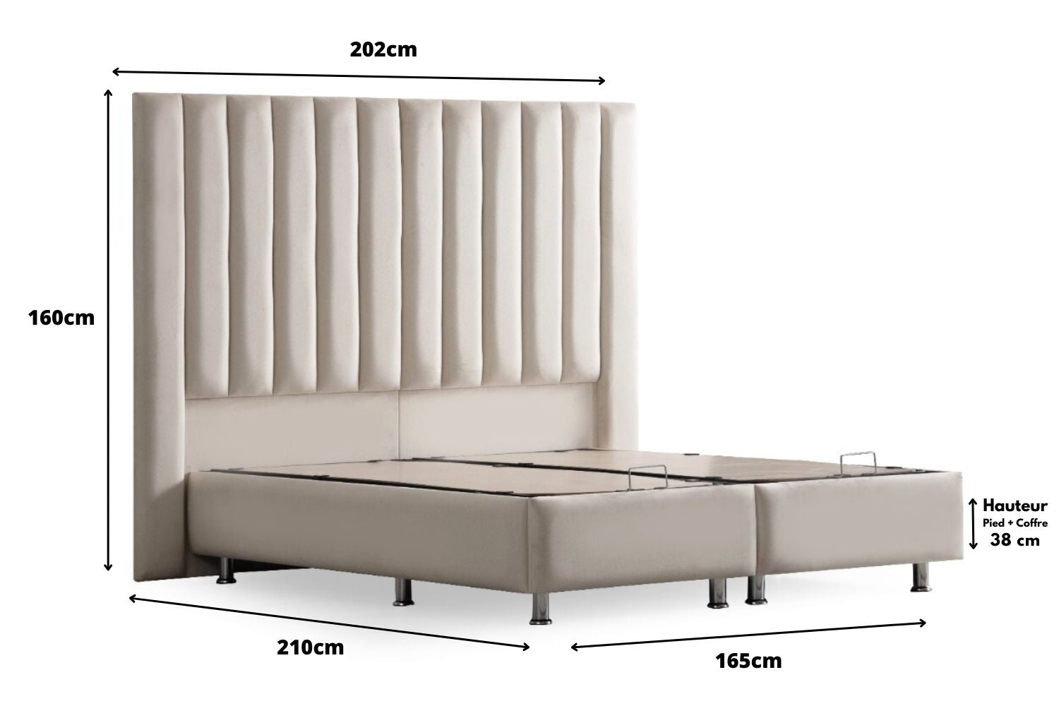 Lit Coffre ATHENA BLANC CASSE - VELOURS - Image 4