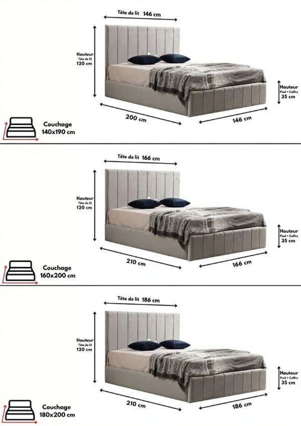 Cadre De Lit POLO GRIS - Velours - Image 5