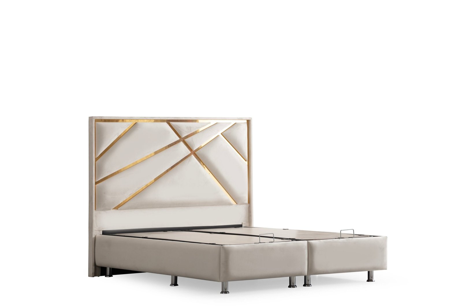 Lit Coffre Parma Beige Clair - Velours - Image 4