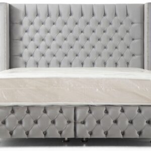 Lit Coffre CLOUTE GRIS - Velours capitonné