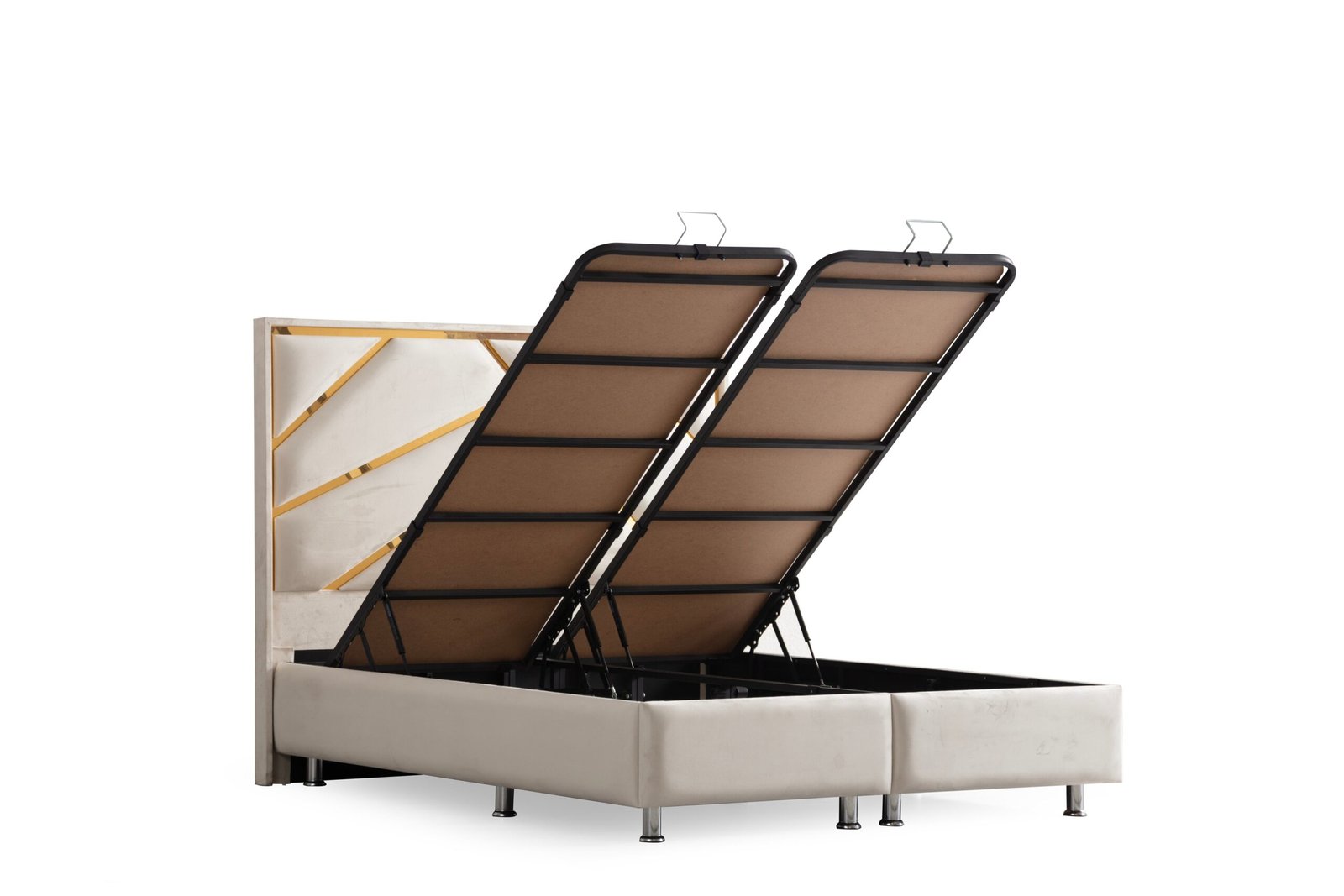 Lit Coffre Parma Beige Clair - Velours - Image 5