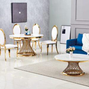 TABLE REPAS DELUXE  GOLD MARBRE BLANC