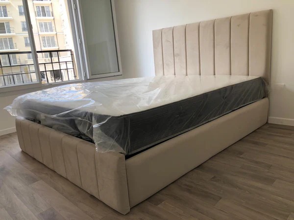 Cadre De Lit POLO BEIGE - Velours - Image 4