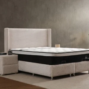 Lit Coffre CLARA CREME - Côtélé Blanc