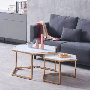 TABLE BASSE GIGOGNE HEXAGONA GOLD MARBRE BLANC