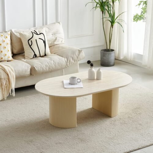 TABLE BASSE CALYPSO CERAMIQUE TRAVERTIN OVALE