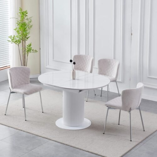 TABLE A MANGER RALLONGE CERAMIQUE SOFIA PIED BLANC
