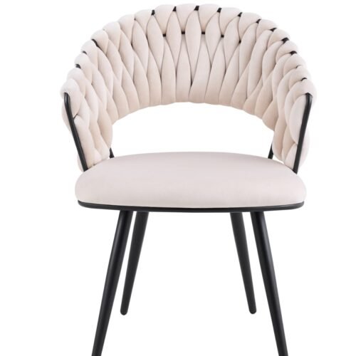 CHAISE CAROLINA PIEDS METAL NOIR VELOURS BEIGE