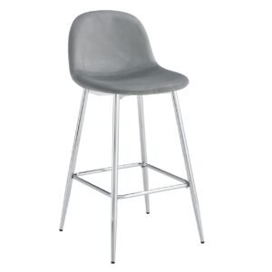TABOURET DE BAR SCANDINAVE PIED CHROME VELOURS BEIGE