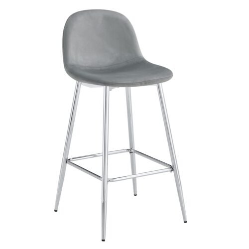 TABOURET DE BAR SCANDINAVE PIED CHROME VELOURS BEIGE