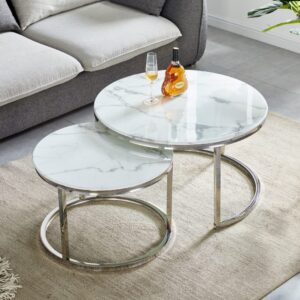TABLE BASSE GIGOGNE CHROME MARBRE BLANC