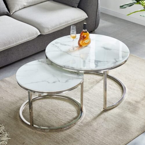 TABLE BASSE GIGOGNE CHROME MARBRE BLANC