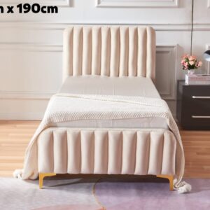 LIT FAYE CAPITONNE EN LIGNE VELOURS BEIGE