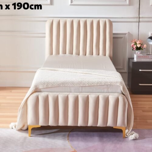 Lit faye capitonne en ligne velours beige