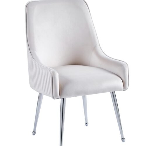 CHAISE LUXURY CHROME VELOURS BEIGE ASSISE EN VELOURS, PIETEMENT EN ACIER CHROME