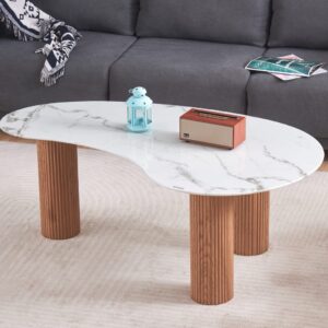 TABLE BASSE PYLONE PIED CHENE PLATEAU MARBRE BLANC