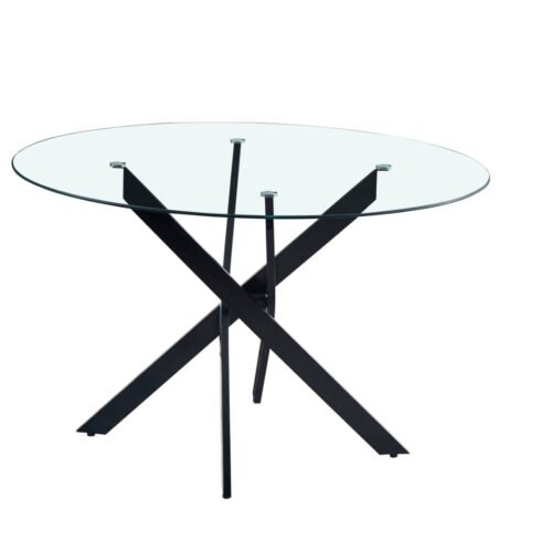 TABLE REPAS JESSICA METAL NOIR PLATEAU TRANSPARENT