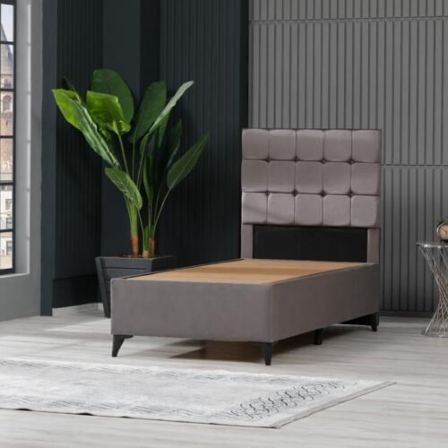 LIT CUBA VELOURS COFFRE GRIS