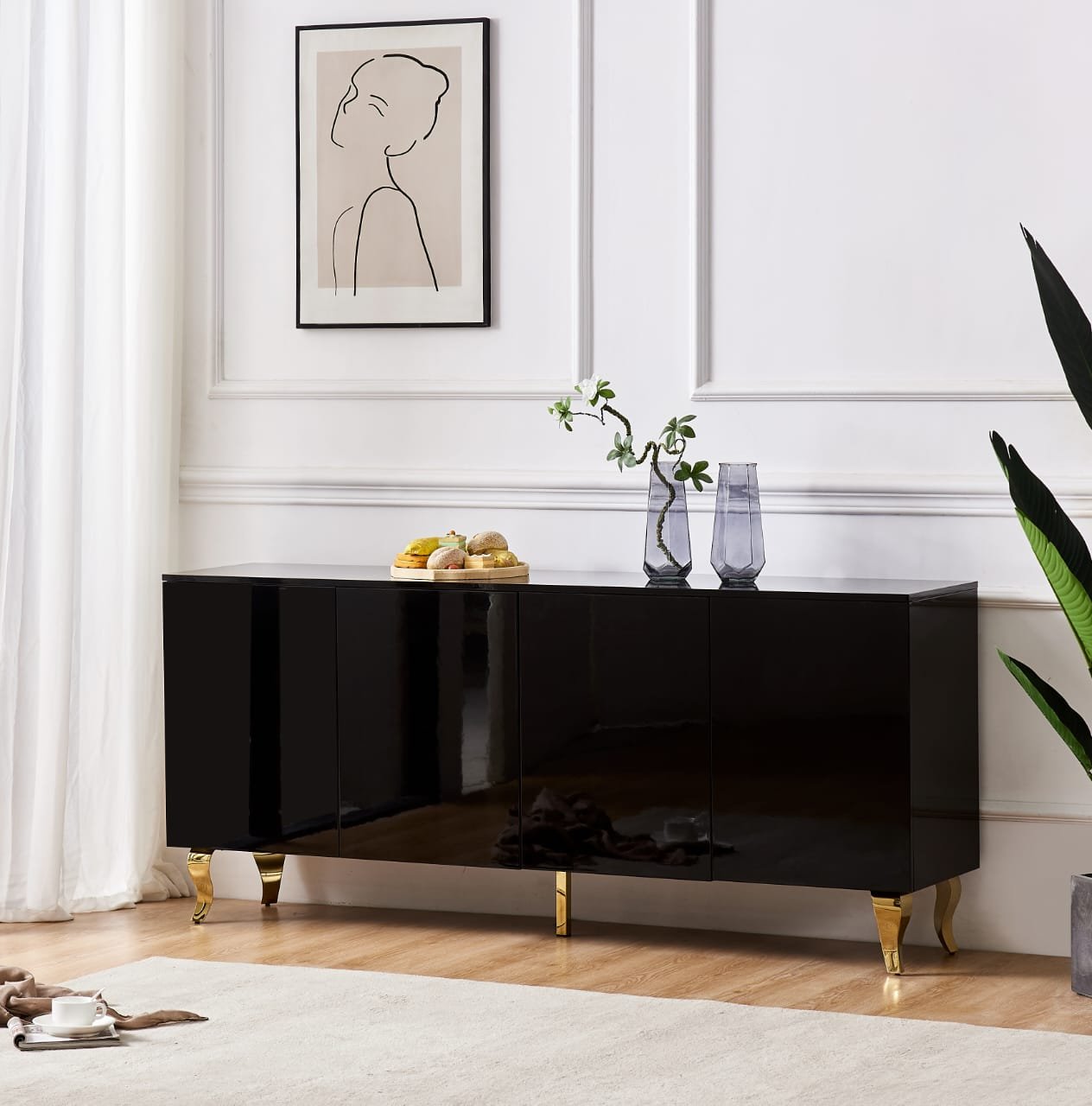 Buffet baroque laqué noir