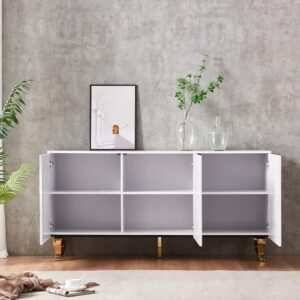 Buffet Baroque Laqué Blanc avec Pieds Dorés en Acier