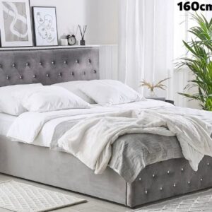 LIT PRESTIGE CAPITONNE AVEC DIAMANT VELOURS GRIS