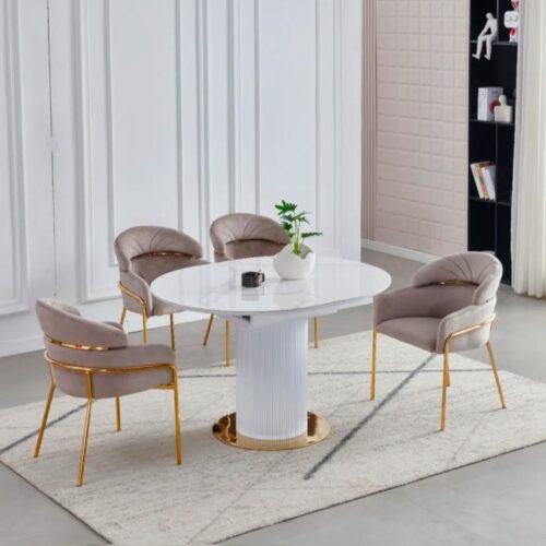 TABLE A MANGER RALLONGE CERAMIQUE SOFIA PIED DORÉ