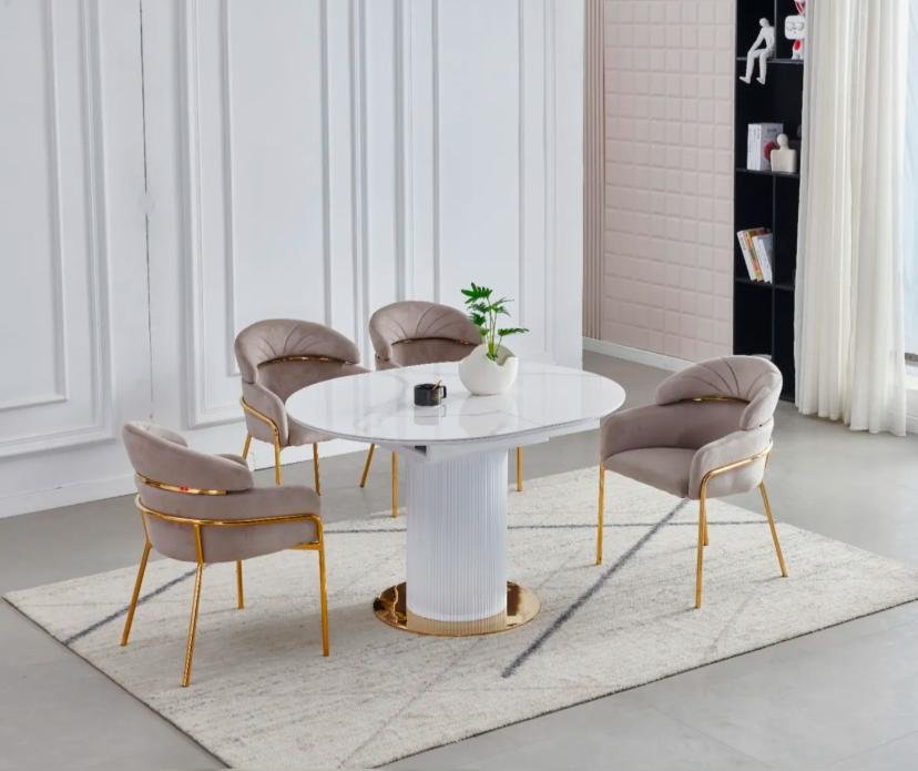 TABLE A MANGER RALLONGE CERAMIQUE SOFIA PIED DORÉ