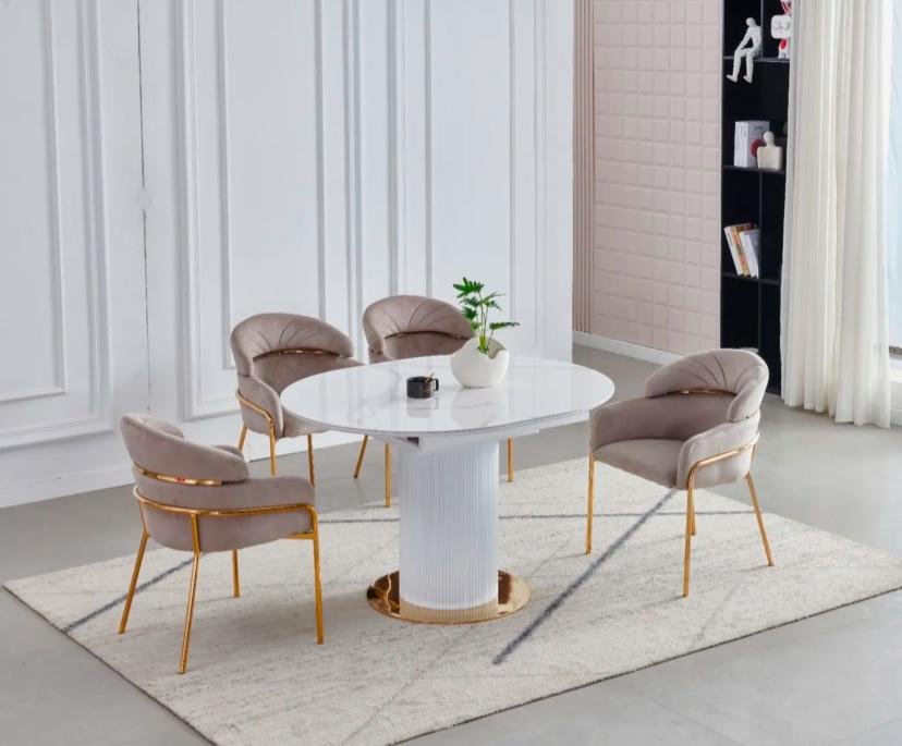 TABLE A MANGER RALLONGE CERAMIQUE SOFIA PIED DORÉ - Image 3